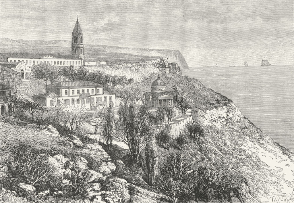 UKRAINE. Cliff & Convent of St George c1885 old antique vintage print picture